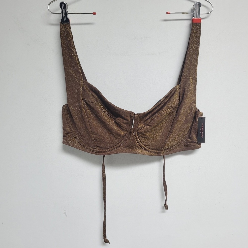 Victorias Secret 38DDD Underwire Brown Glitter Bling Bikini VS Swimsuit New Tags